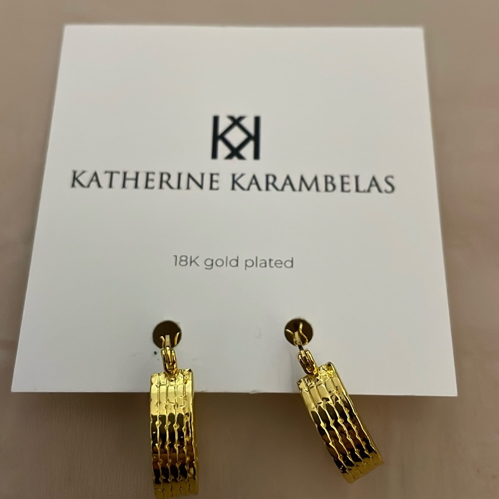 NEW Katherine Karambelas 18 k gold plated hoop pierced earrings.